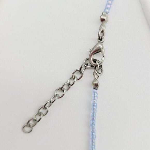 Blue Swirl Glass Beaded Necklace AB Seed Beads 20" Minimalist Simple Timeless - Picture 6 of 8